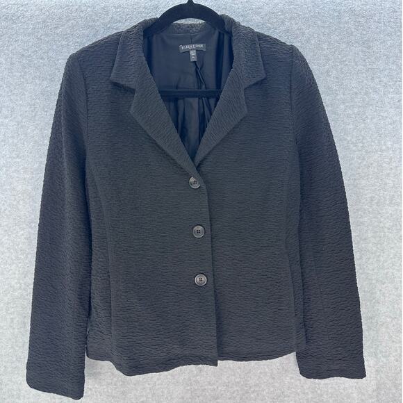 Eileen Fisher Women's sz PL Black Stretch 3 Button Blazer Work Office Textured - Picture 1 of 9